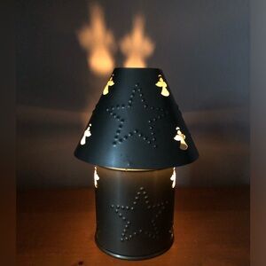 Vintage Punched Tin Celestial Angels & Stars Candle Lamp With Shade